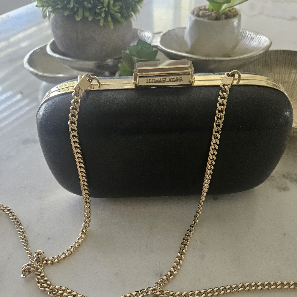 Michael Kors Black and Gold Clutch with Elegant Chain